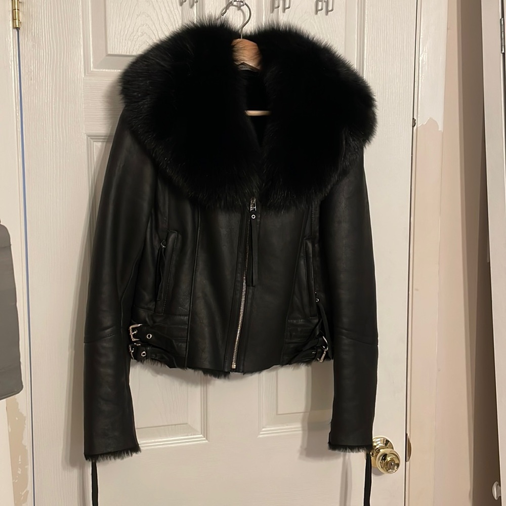 Fox collar shearling jacket